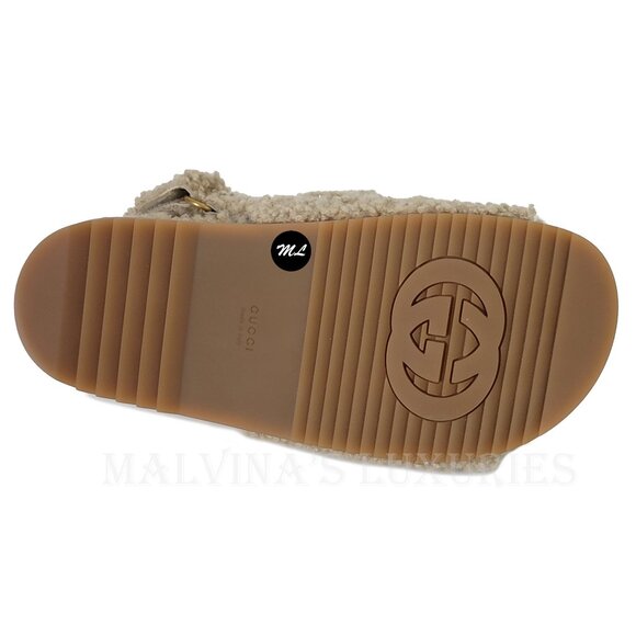 GUCCI SHOES DOUBLE G LOGO BEIGE MERINO WOOL SANDALS w STRAPS sz 38 8 US - Picture 13 of 15